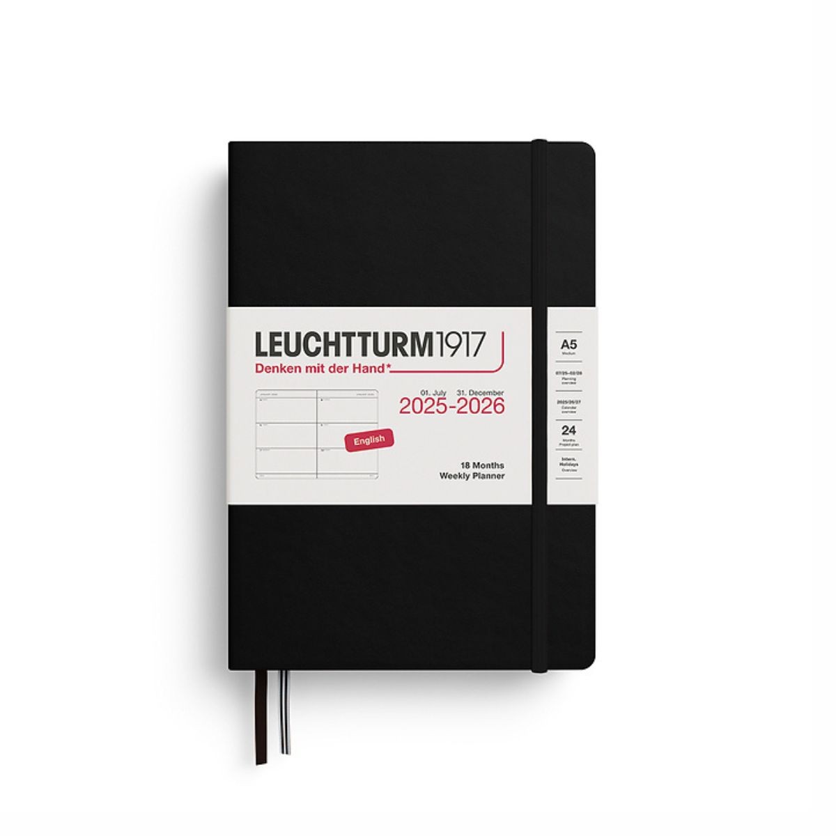 LEUCHTTURM1917 Εβδομαδιαίο Planner 2025/26 Α5 με Σκληρό Εξώφυλλο Black
