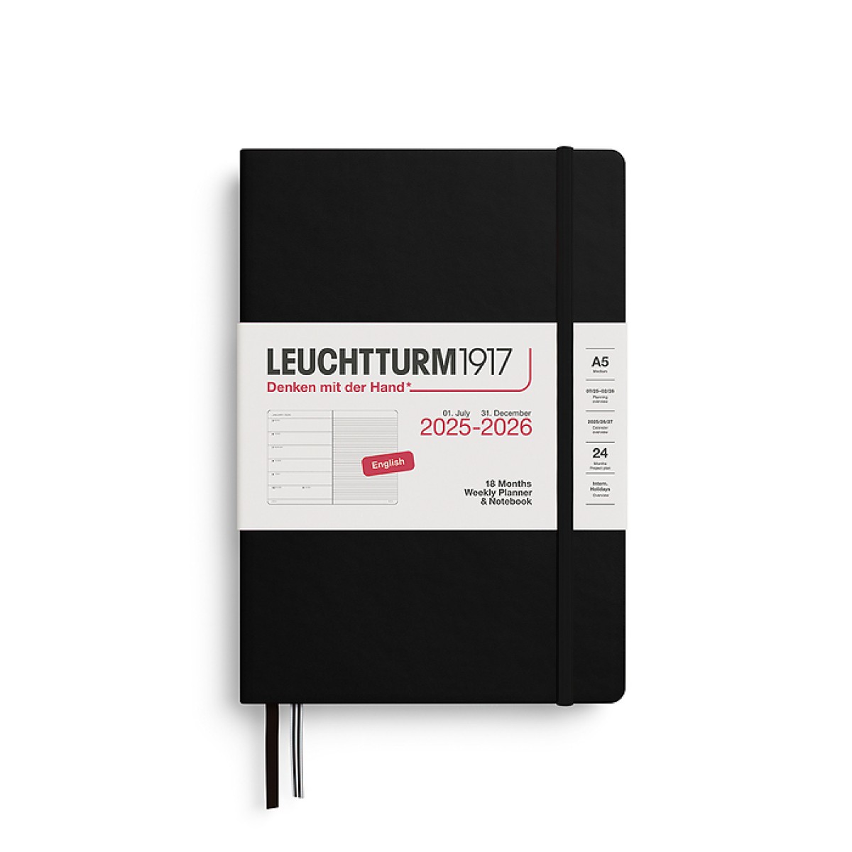 LEUCHTTURM1917 Εβδομαδιαίο Planner/ Σημειωματάριο 2025/26 Α5 με Σκληρό Εξώφυλλο Black