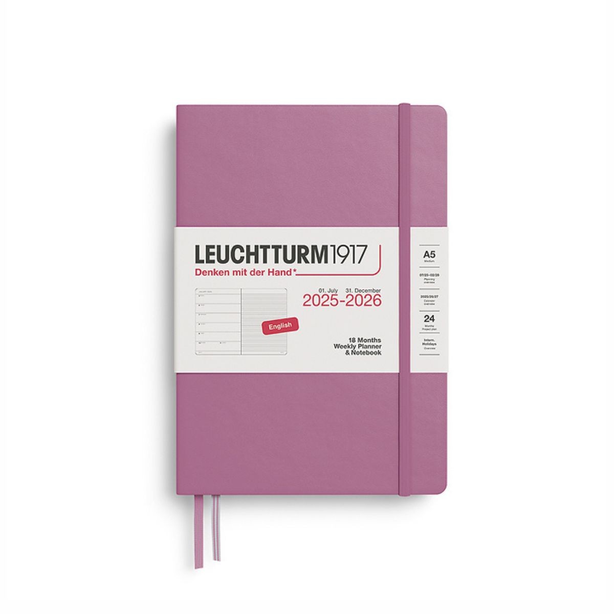 LEUCHTTURM1917 Εβδομαδιαίο Planner/ Σημειωματάριο 2025/26 Α5 με Σκληρό Εξώφυλλο Dusty Rose