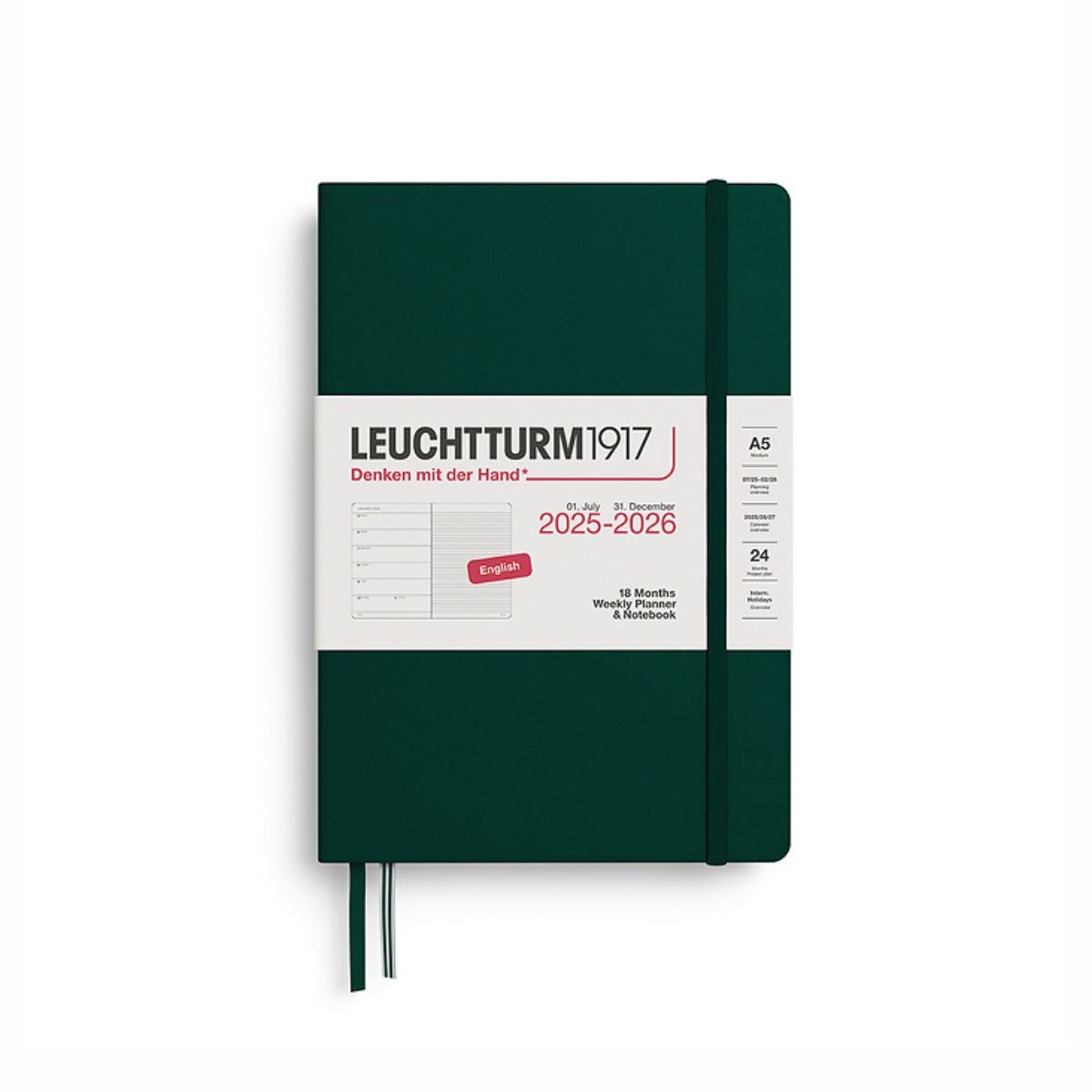 LEUCHTTURM1917 Εβδομαδιαίο Planner/ Σημειωματάριο 2025/26 Α5 με Σκληρό Εξώφυλλο Forest Green