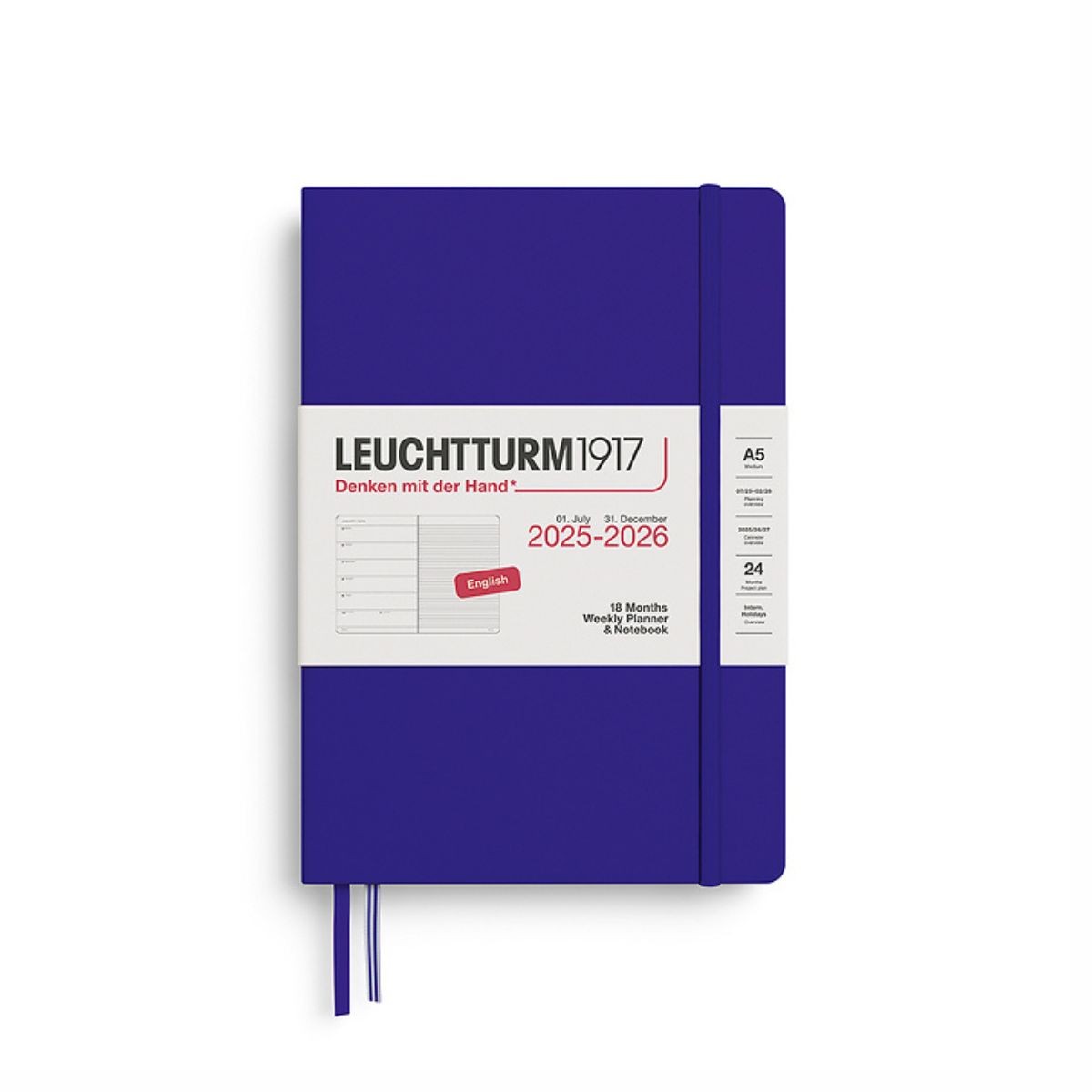 LEUCHTTURM1917 Εβδομαδιαίο Planner/ Σημειωματάριο 2025/26 Α5 με Σκληρό Εξώφυλλο Ink