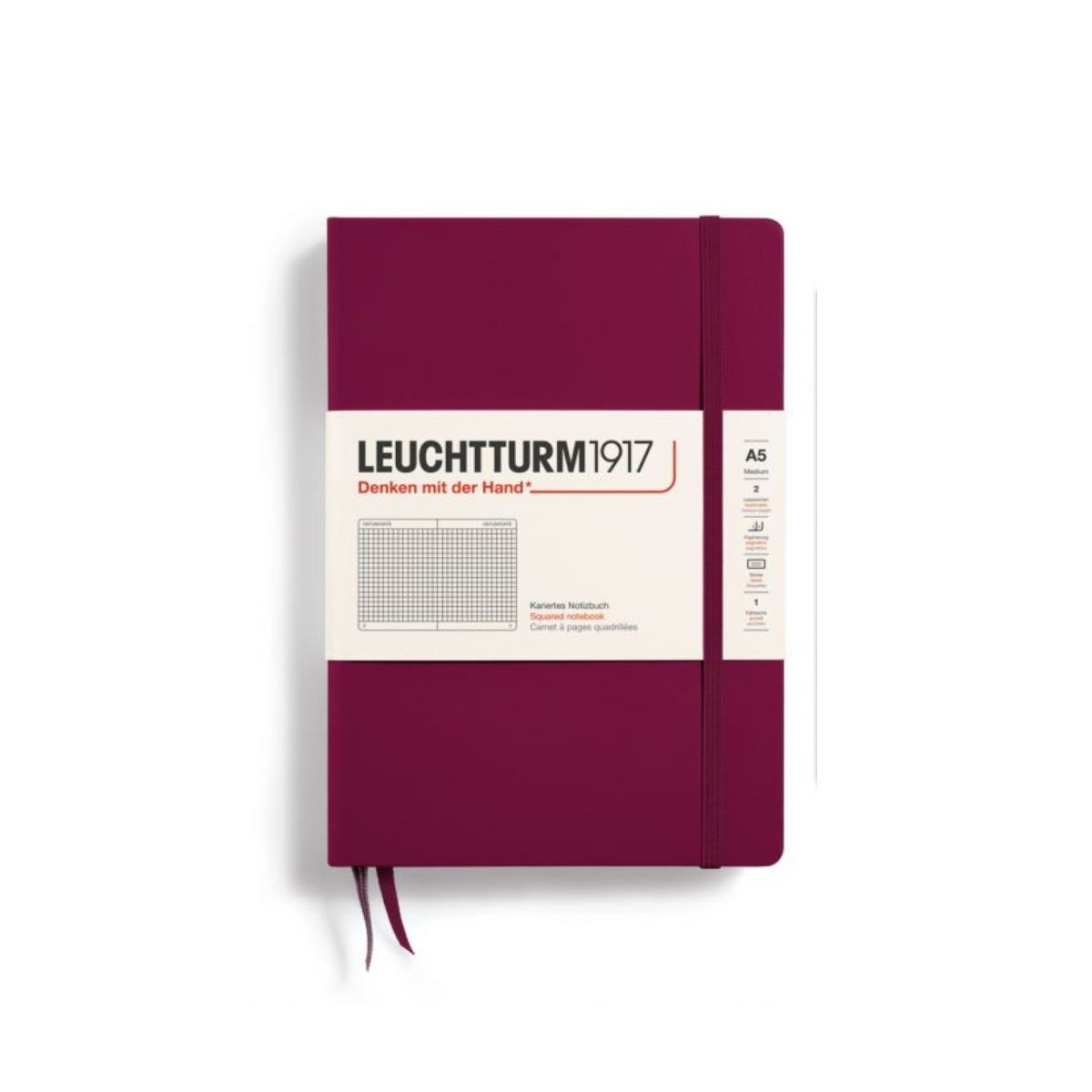 LEUCHTTURM1917 Σημειωματάριο Α5 Σκληρό Εξώφυλλο 251φ. Port Red - Καρέ