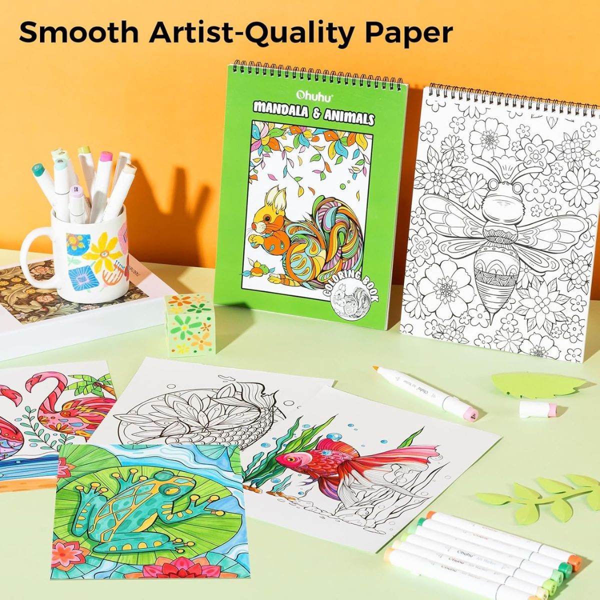 Ohuhu Bleedproof Coloring Book Mandala & Animals