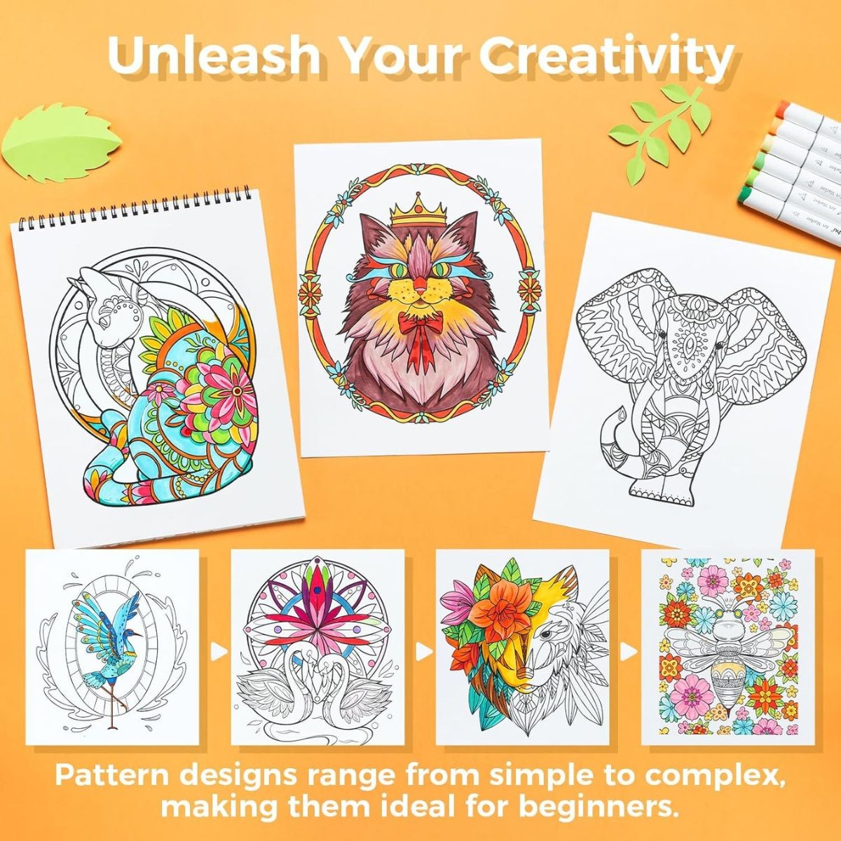 Ohuhu Bleedproof Coloring Book Mandala & Animals