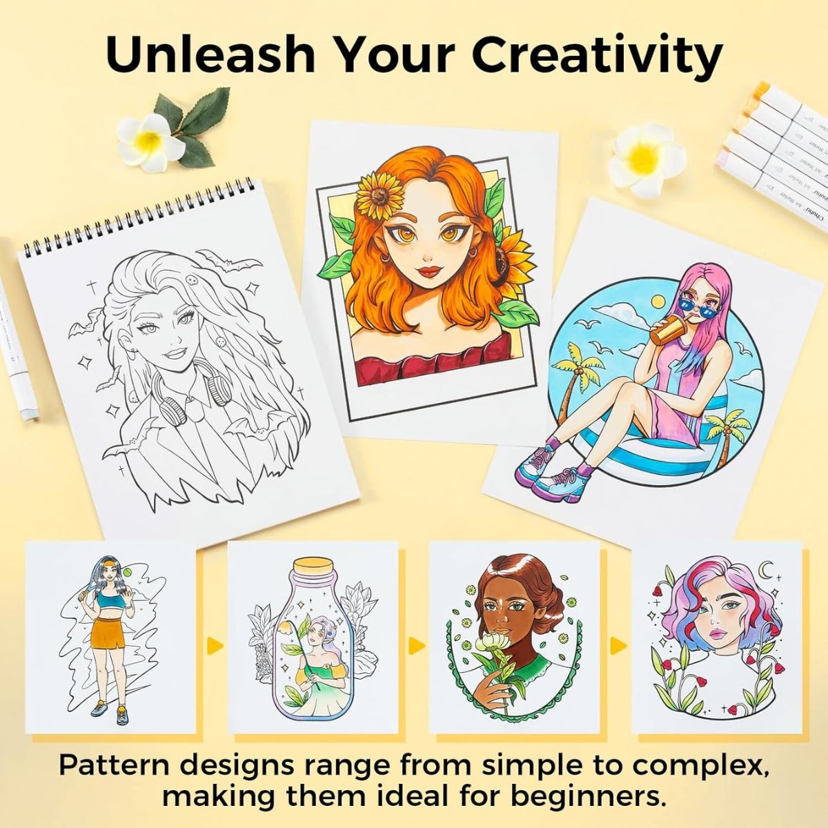 Ohuhu Bleedproof Coloring Book Portraits of Joy