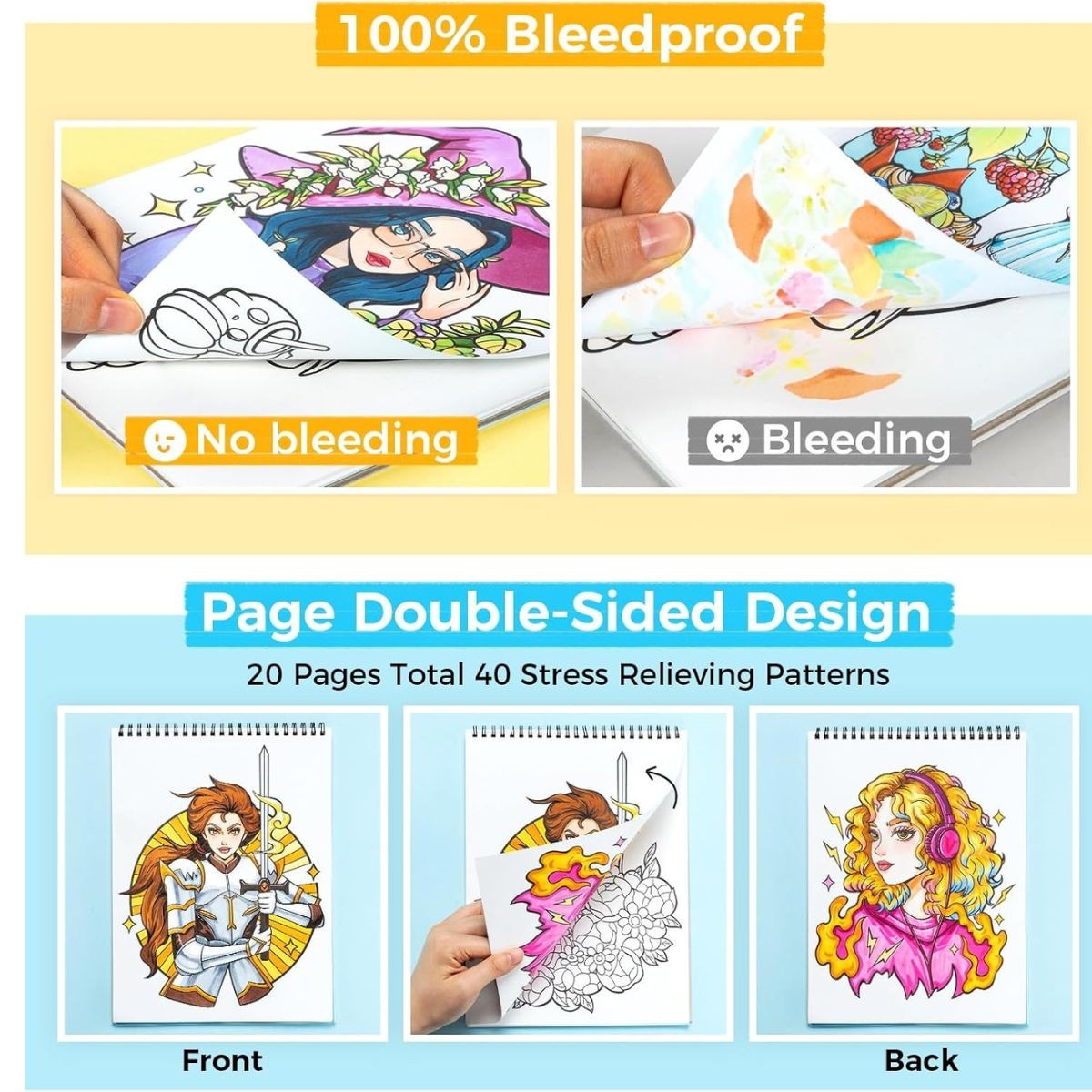 Ohuhu Bleedproof Coloring Book Portraits of Joy