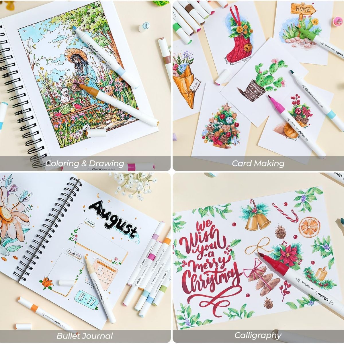 Ohuhu Water-based Coloring Markers Dual Σετ 64 Χρώματα Brush & Chisel
