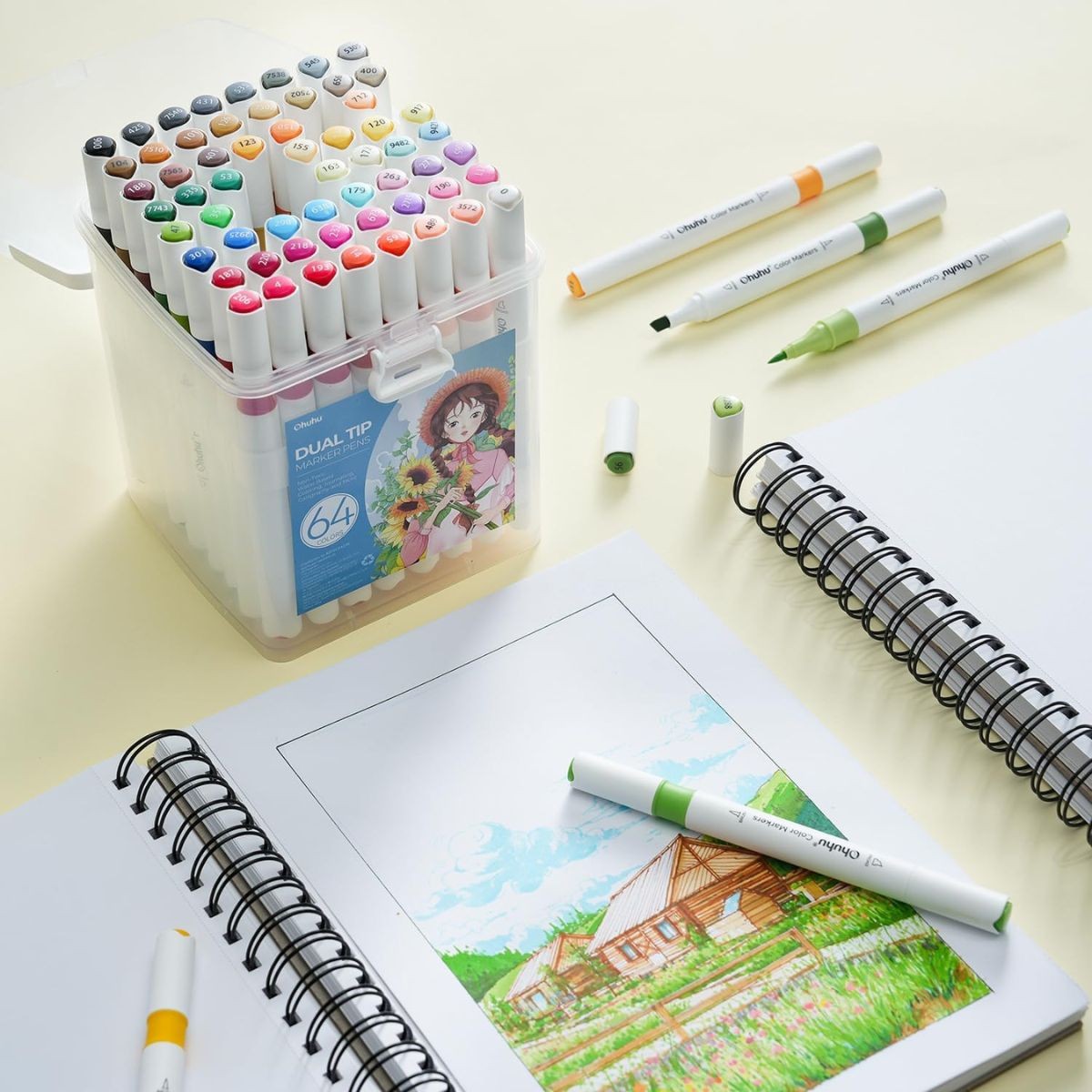 Ohuhu Water-based Coloring Markers Dual Σετ 64 Χρώματα Brush & Chisel