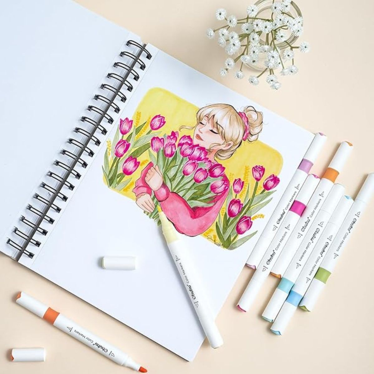 Ohuhu Water-based Coloring Markers Dual Σετ 64 Χρώματα Brush & Chisel