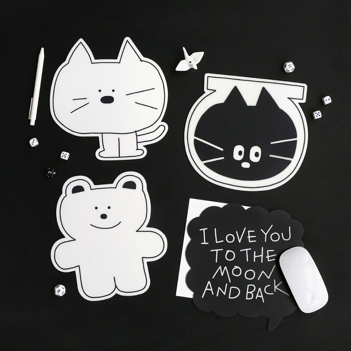 Doodle Mouse Pad Monotone Fish bowl - Μαύρο