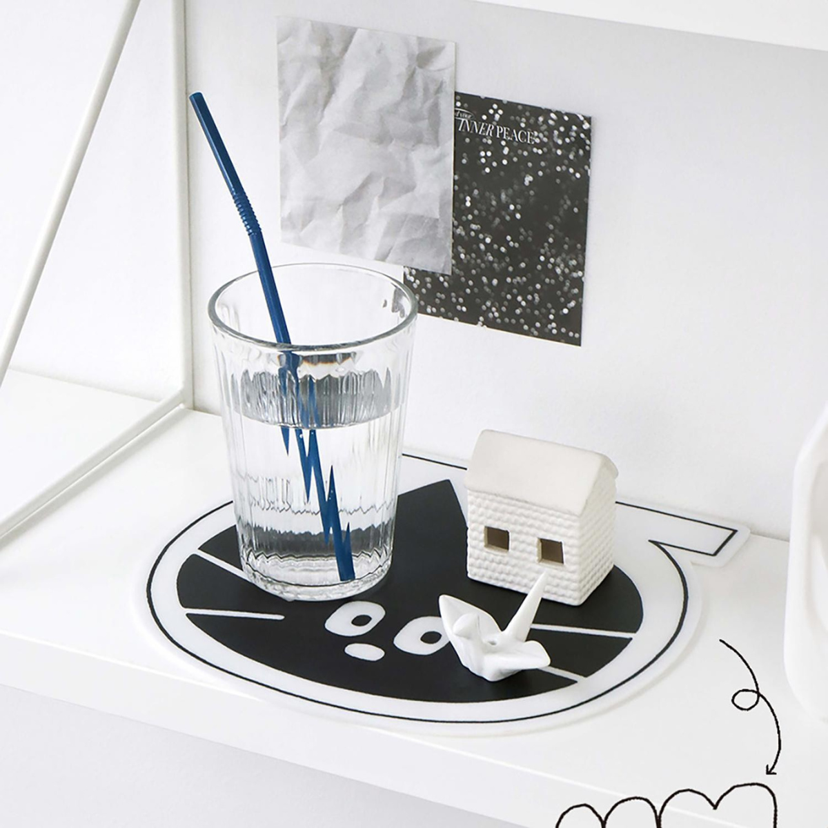 Doodle Mouse Pad Monotone Fish bowl - Μαύρο