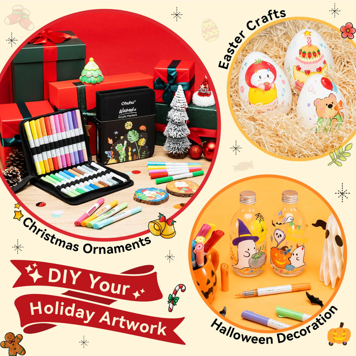 Ohuhu Acrylc Markers Σετ 24 Ακρυλικοί Μαρκαδόροι Waimoku Brush & Bullet