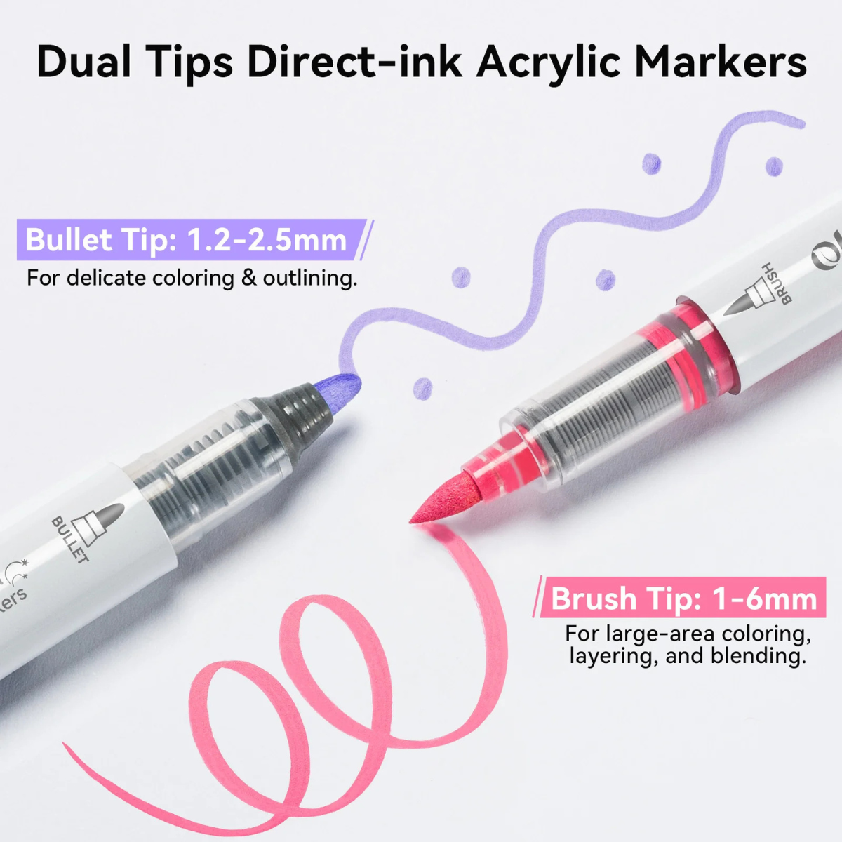 Ohuhu Acrylc Markers Σετ 24 Ακρυλικοί Μαρκαδόροι Waimoku Brush & Bullet