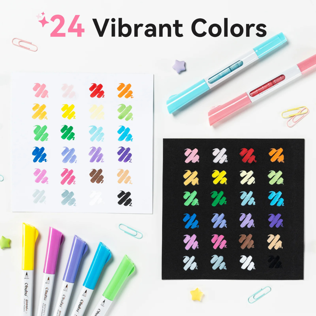 Ohuhu Acrylc Markers Σετ 24 Ακρυλικοί Μαρκαδόροι Waimoku Brush & Bullet