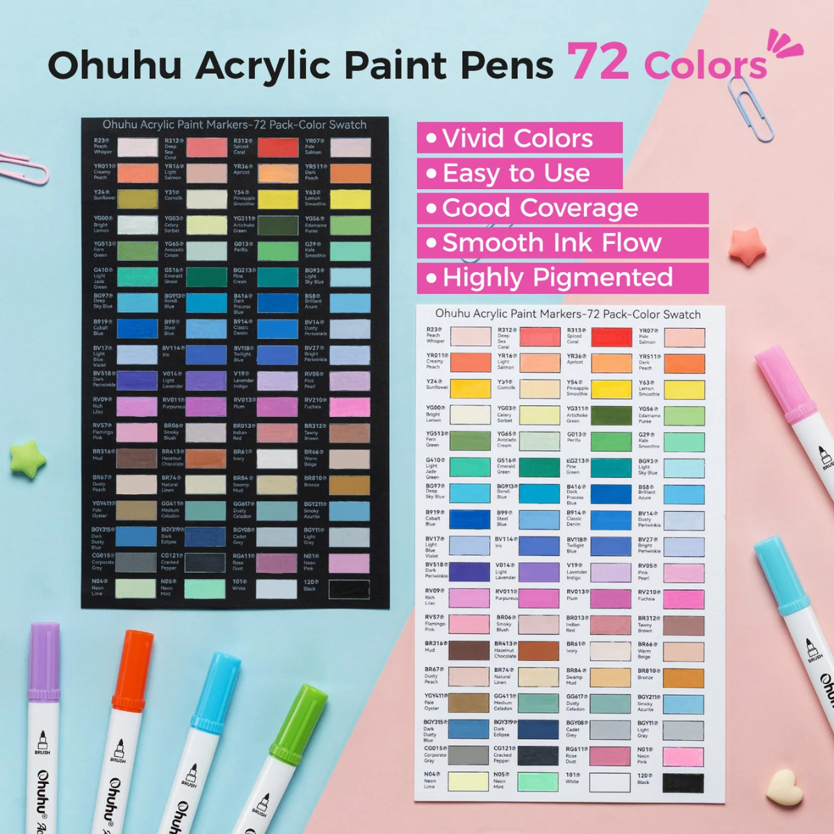 Ohuhu Acrylic Paint Markers Cotton-core Σετ 72 Ακρυλικών Μαρκαδόρων Brush & Fine