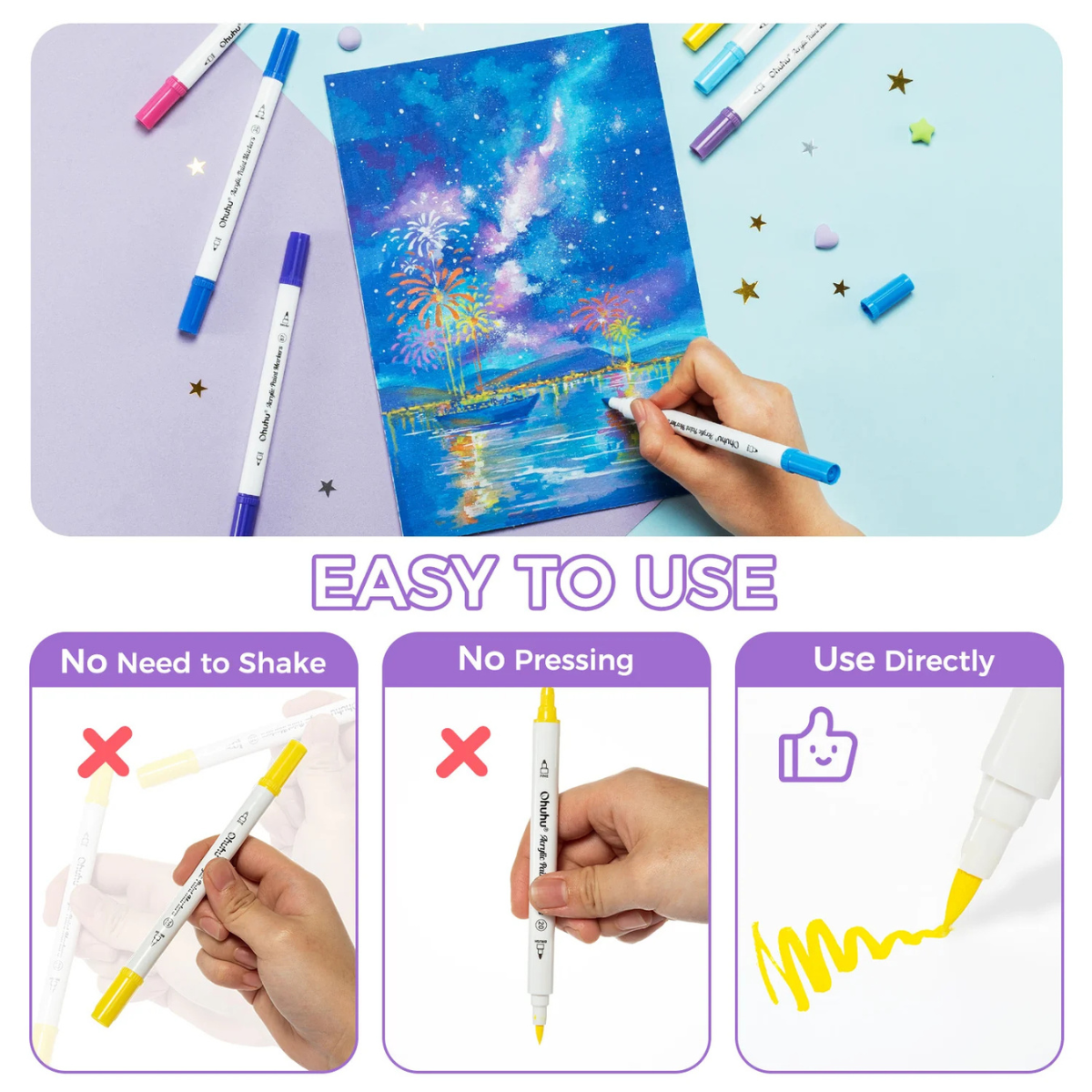Ohuhu Acrylic Paint Markers Cotton-core Σετ 72 Ακρυλικών Μαρκαδόρων Brush & Fine