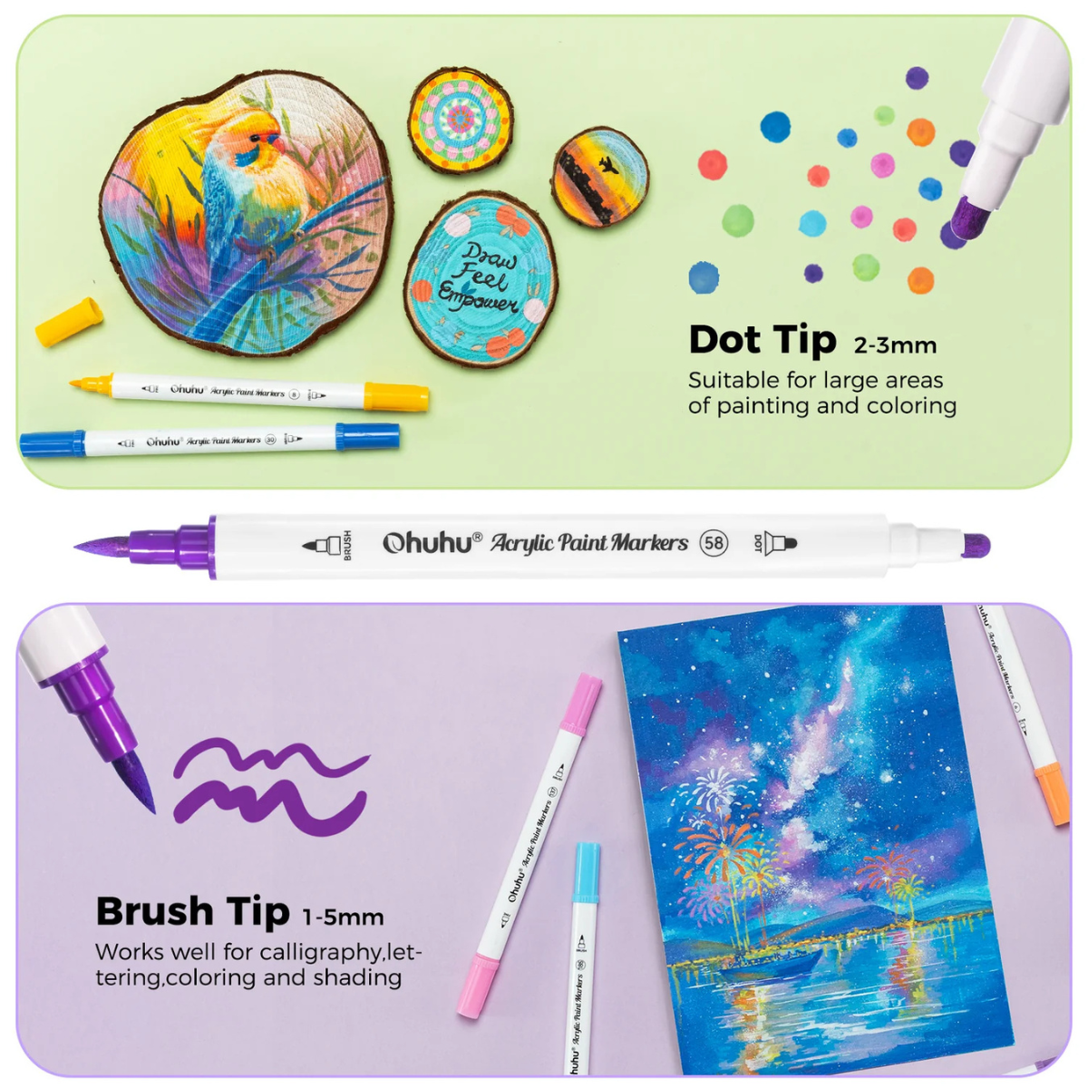 Ohuhu Acrylic Paint Markers Cotton-core Σετ 72 Ακρυλικών Μαρκαδόρων Brush & Fine