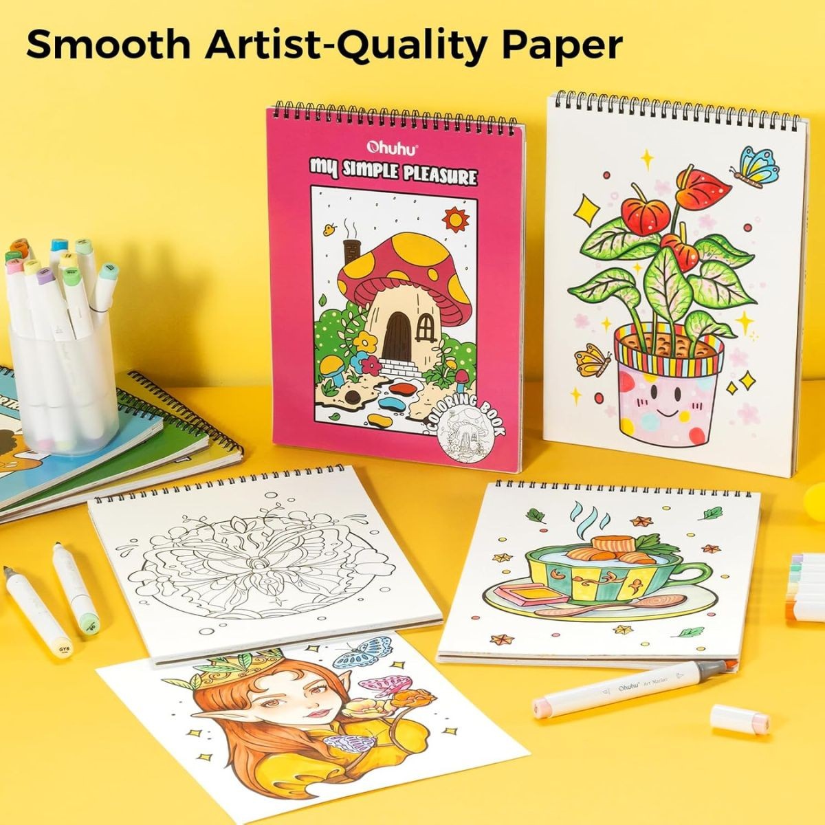 OHUHU Honolulu Σετ Μαρκαδόρων 320 Xρωμάτων Brush & Chisel + ΔΩΡΟ 4 Coloring Books