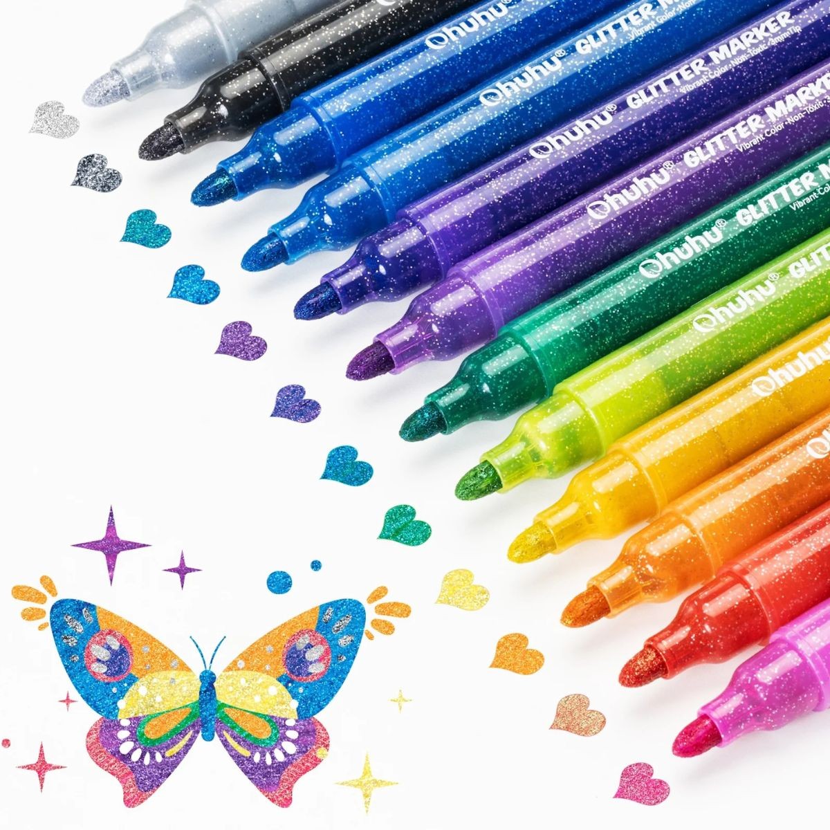 Ohuhu Metallic Marker Σετ 12 Μαρκαδόροι Νερού με Glitter