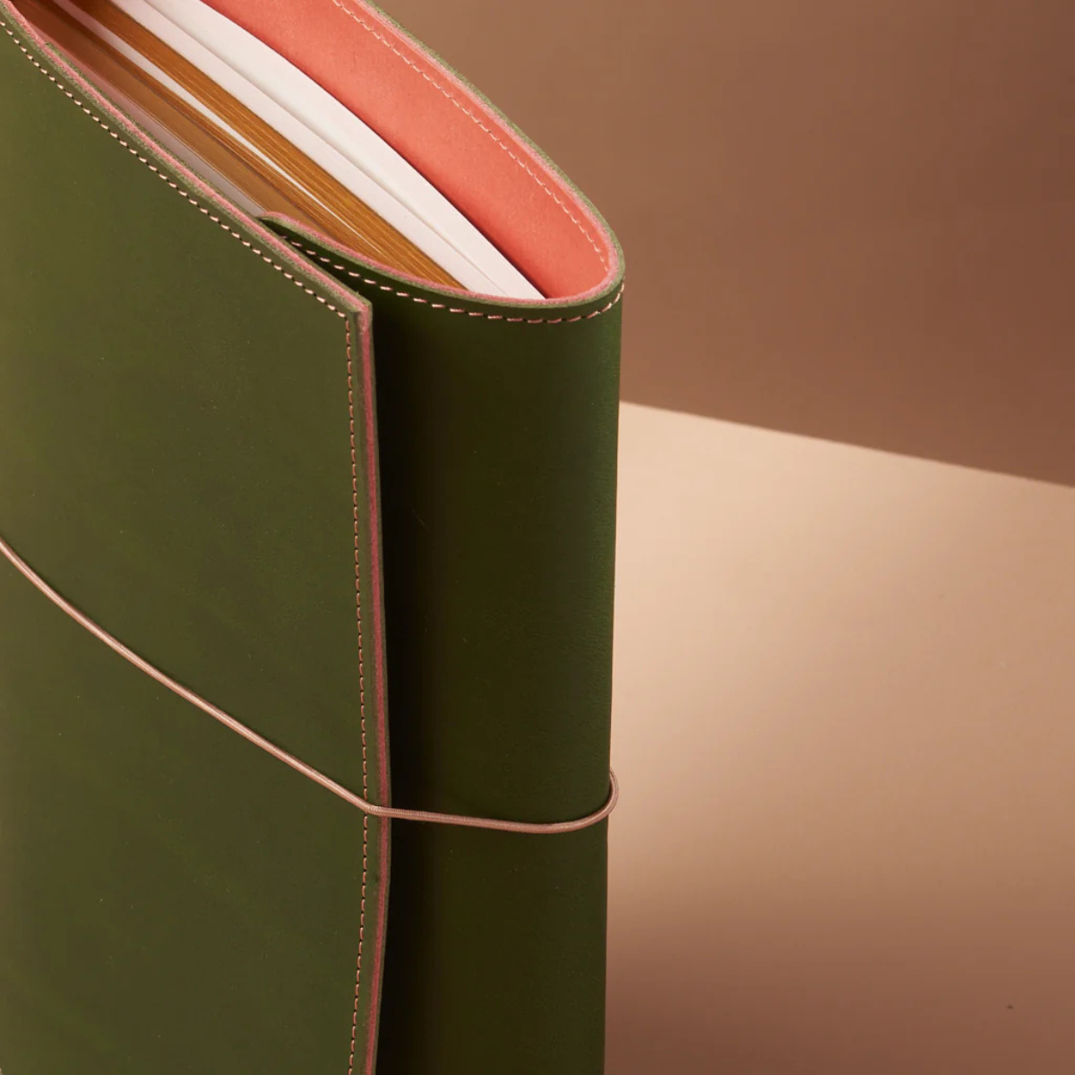 Paper Republic Δερμάτινο Σημειωματάριο Le Trifold Α5 Botany green & Rustic rose