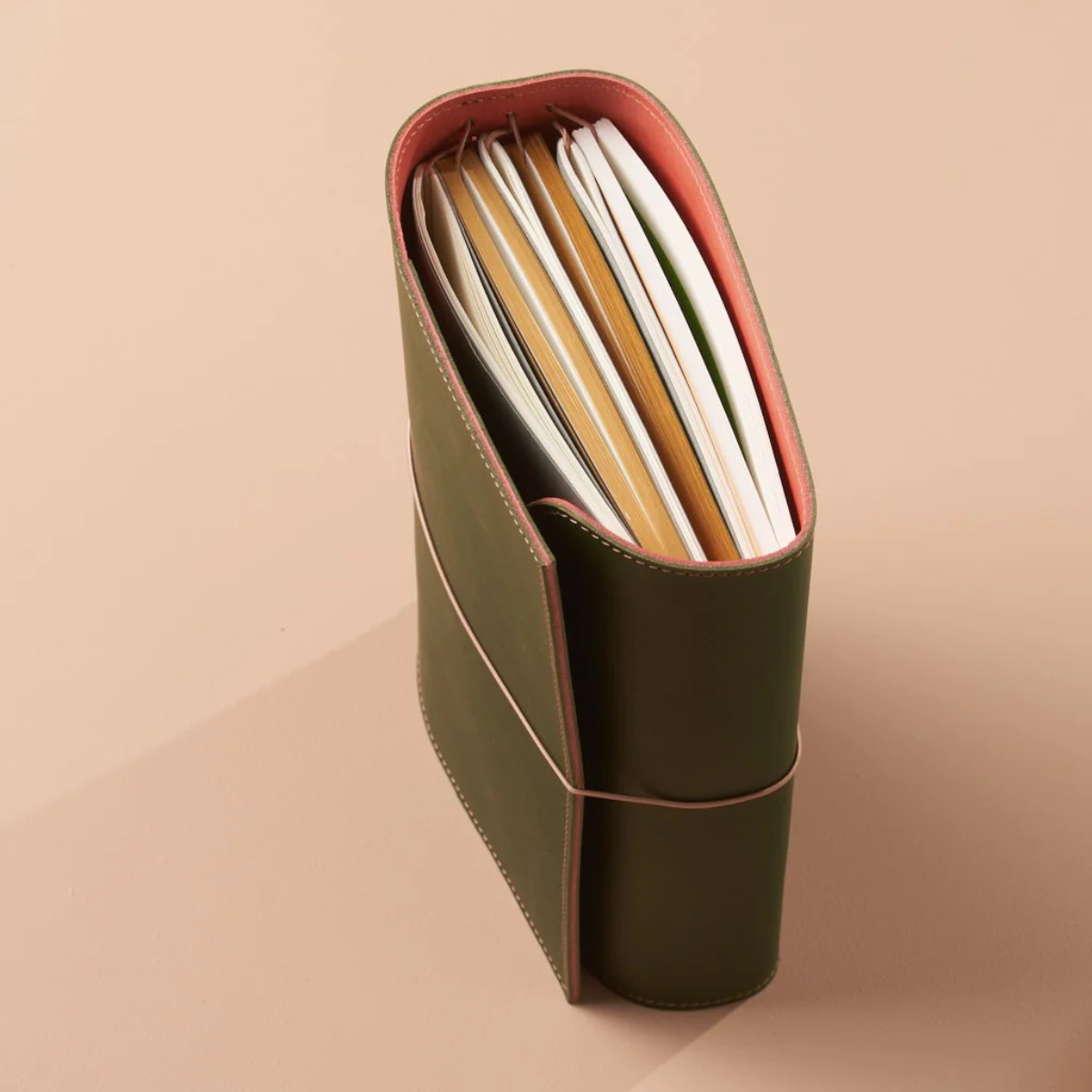 Paper Republic Δερμάτινο Σημειωματάριο Le Trifold Α5 Botany green & Rustic rose