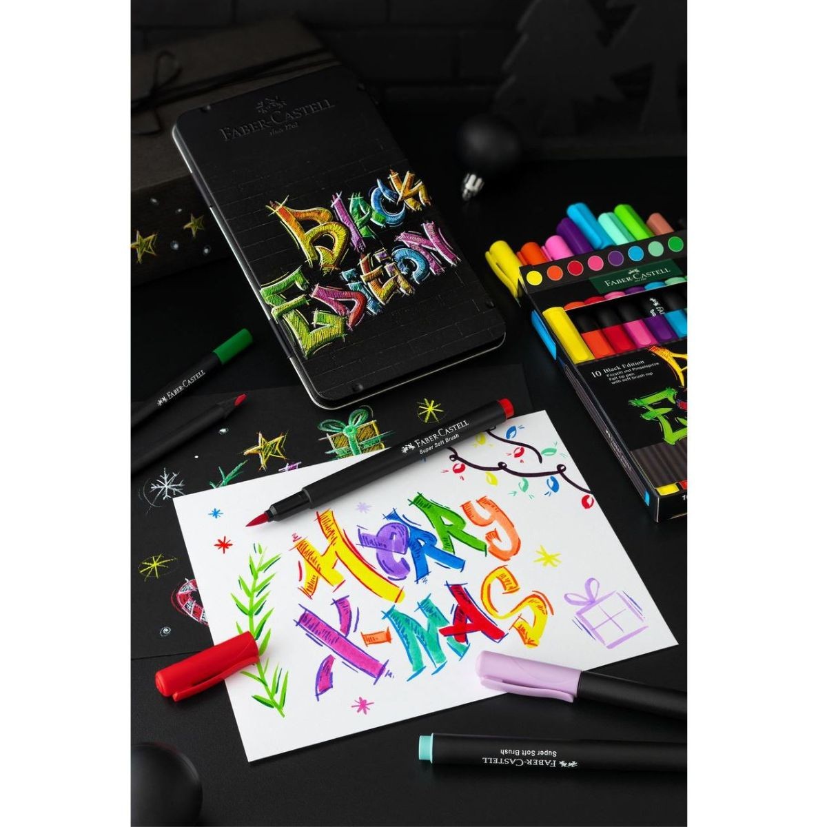 Faber-Castell Σετ 10 Μαρκαδόροι Ζωγραφικής Brush Black Edition