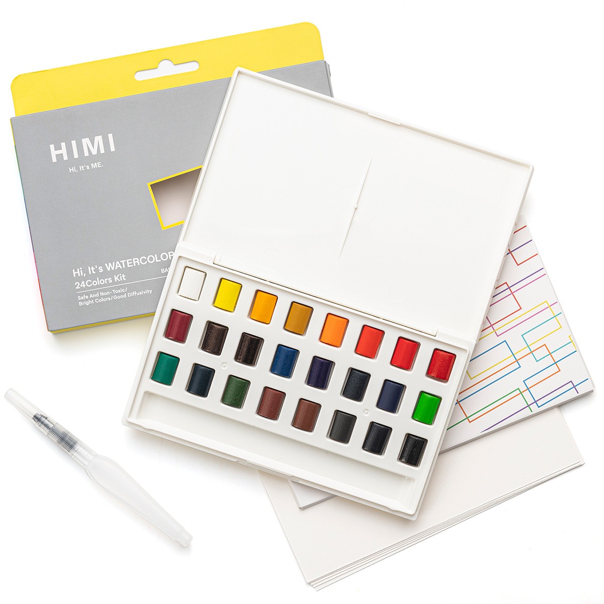 HIMI Κασετίνα Watercolour 24 Χρωμάτων σε Half-Pans με πινέλο