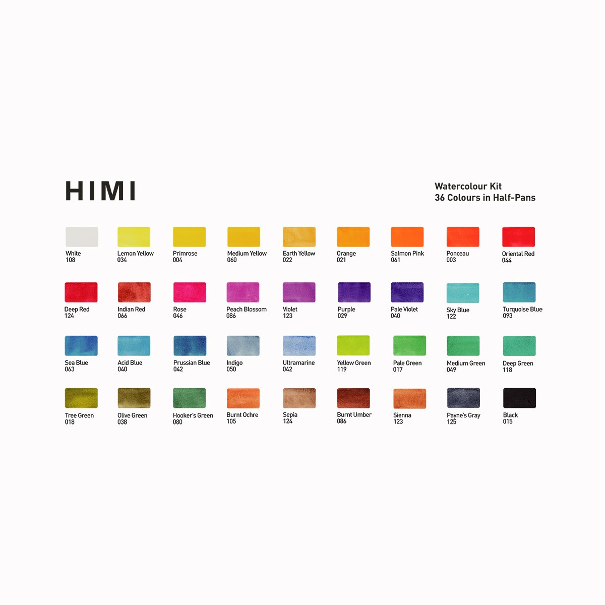 HIMI Κασετίνα Watercolour 36 Χρωμάτων σε Half-Pans με πινέλο