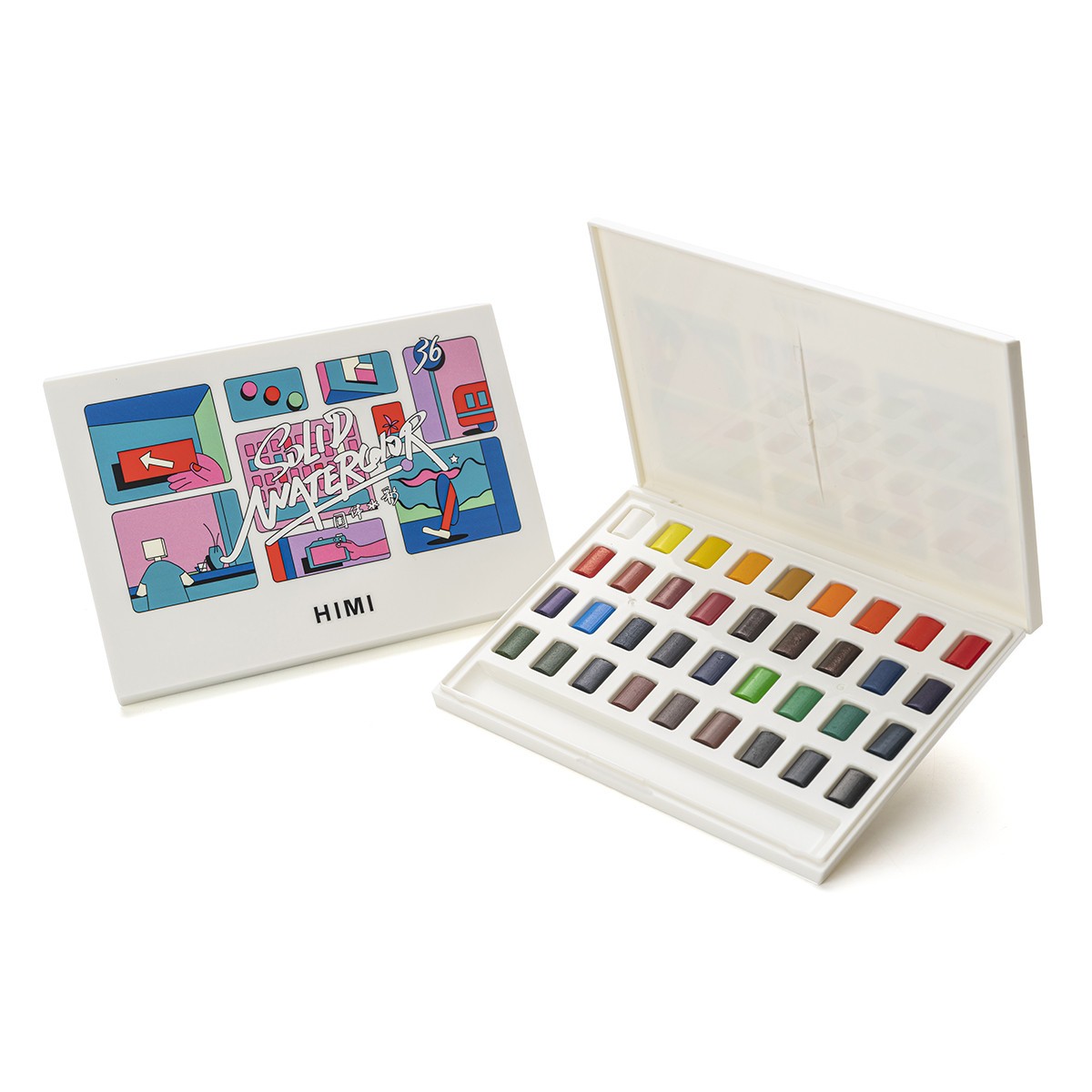 HIMI Κασετίνα Watercolour 36 Χρωμάτων σε Half-Pans με πινέλο