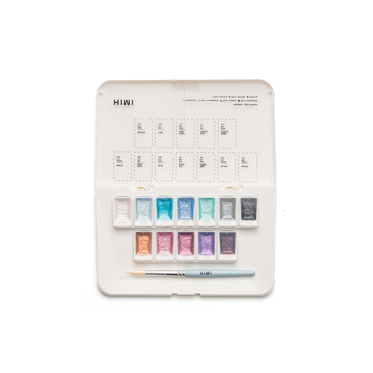 HIMI Σετ 12 Χρωμάτων Watercolour σε Pans με Πινέλο - Silver Metallic edition