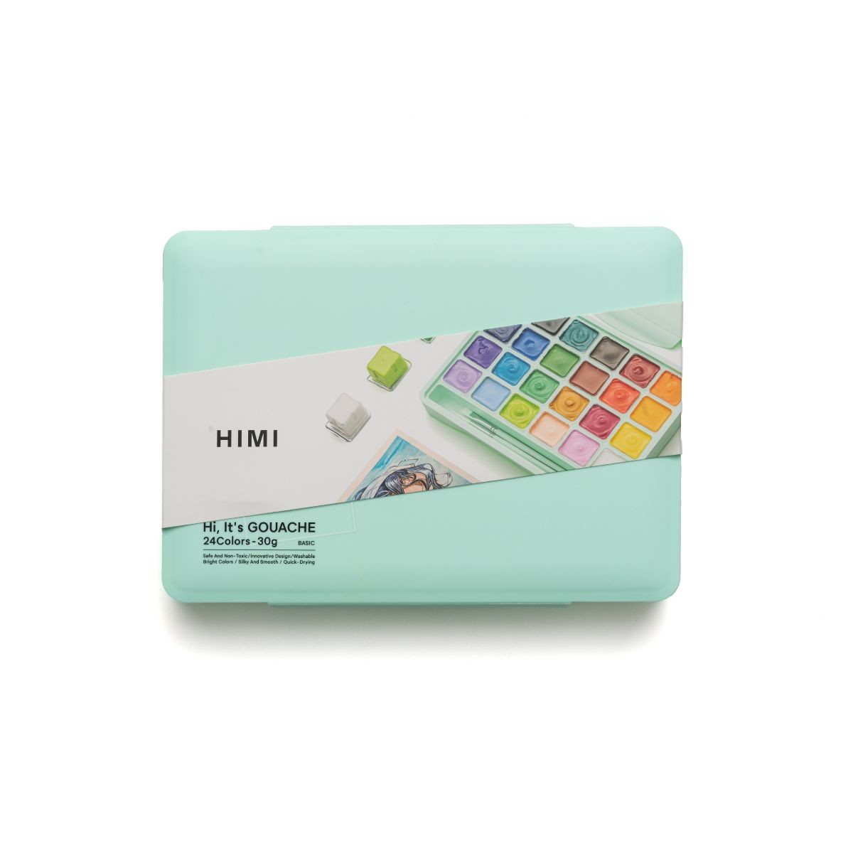 HIMI Σετ 24 Χρωμάτων Jelly Cup Gouache με 3 Πινέλα & Παλέτα Ανάμιξης - Green Case Edition