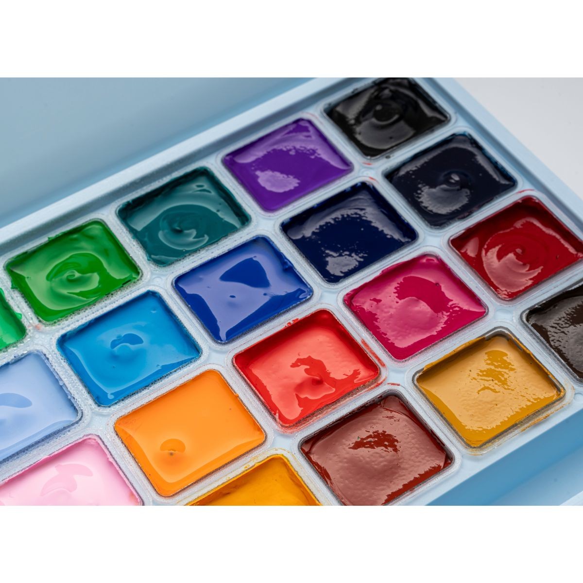 HIMI Σετ 24 Χρωμάτων Jelly Cup Gouache με 3 Πινέλα & Παλέτα Ανάμιξης - Ice Blue Case Edition