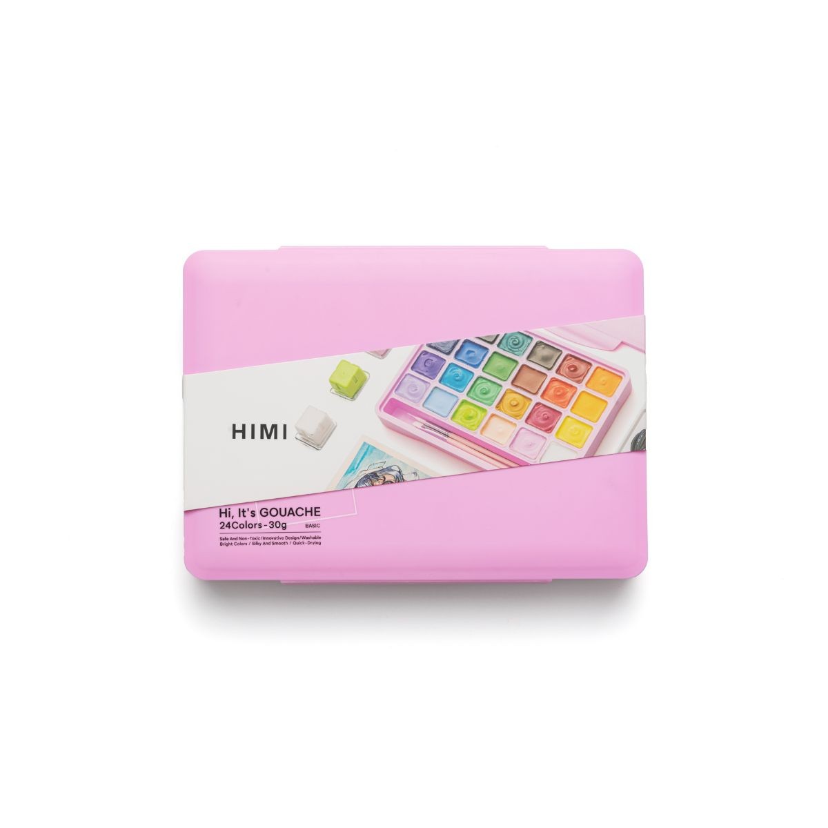 HIMI Σετ 24 Χρωμάτων Jelly Cup Gouache με  3 Πινέλα & Παλέτα Ανάμιξης - Pink Case Edition