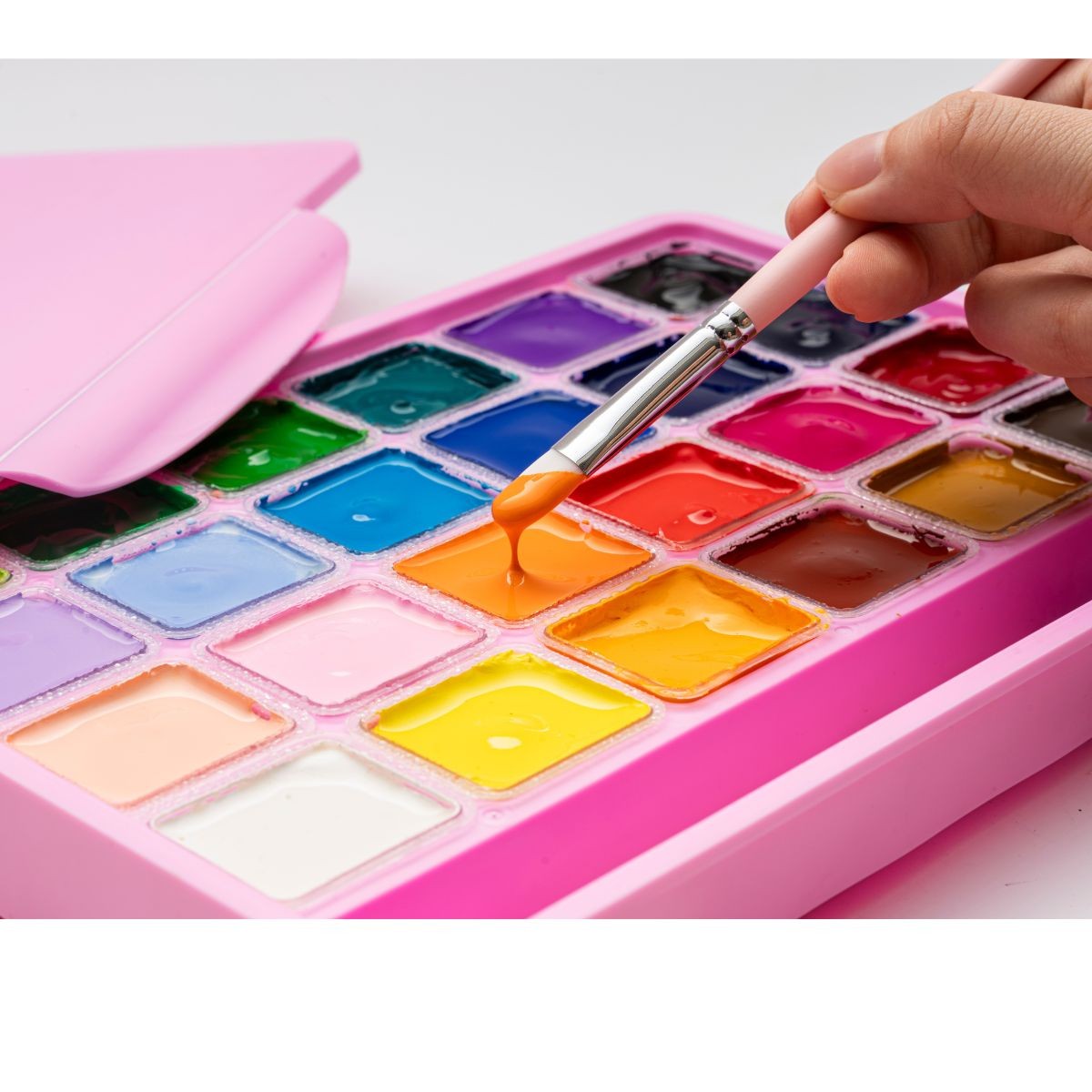 HIMI Σετ 24 Χρωμάτων Jelly Cup Gouache με  3 Πινέλα & Παλέτα Ανάμιξης - Pink Case Edition