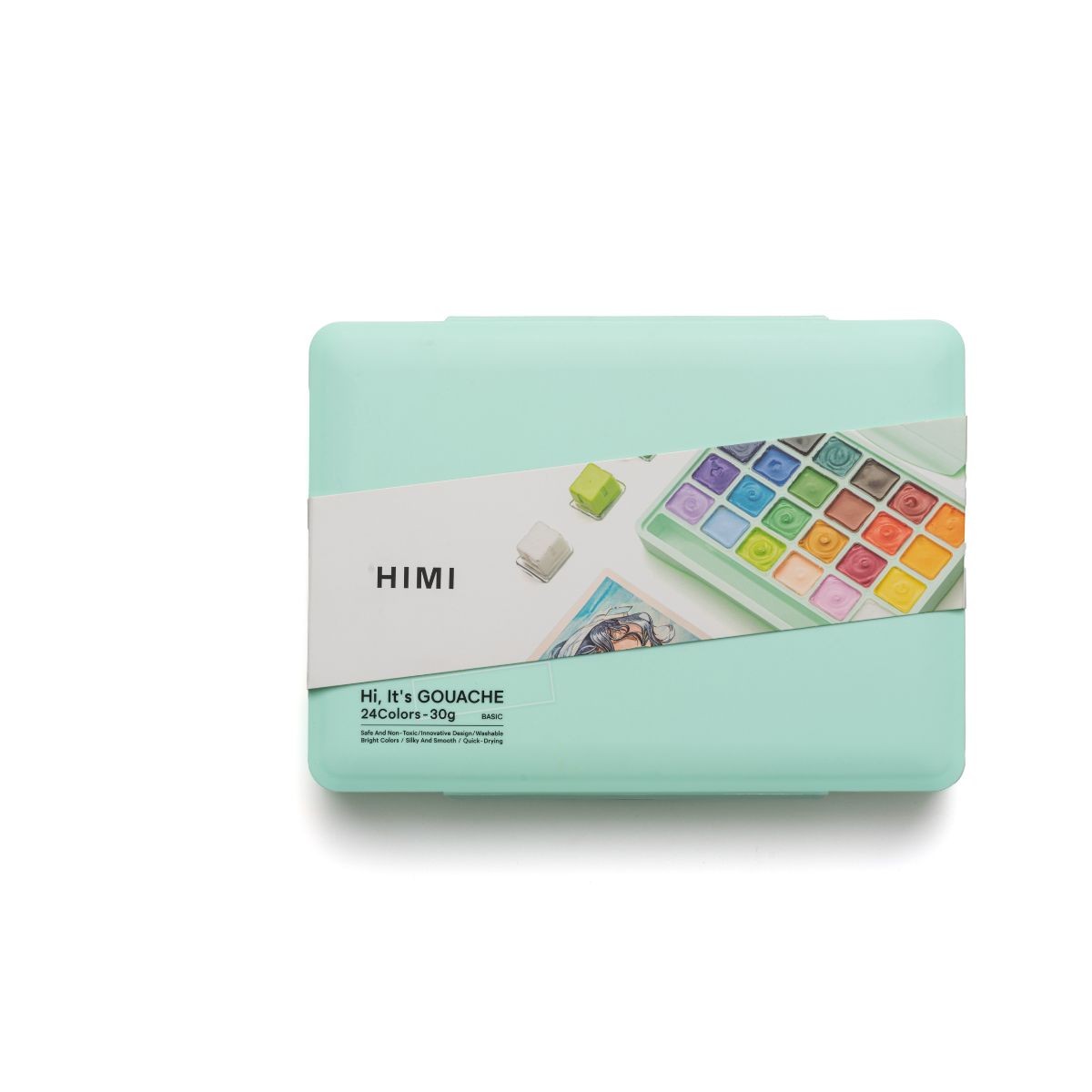 HIMI Σετ 24 Χρωμάτων Jelly Cup Gouache με Παλέτα Ανάμιξης - Green Case Edition