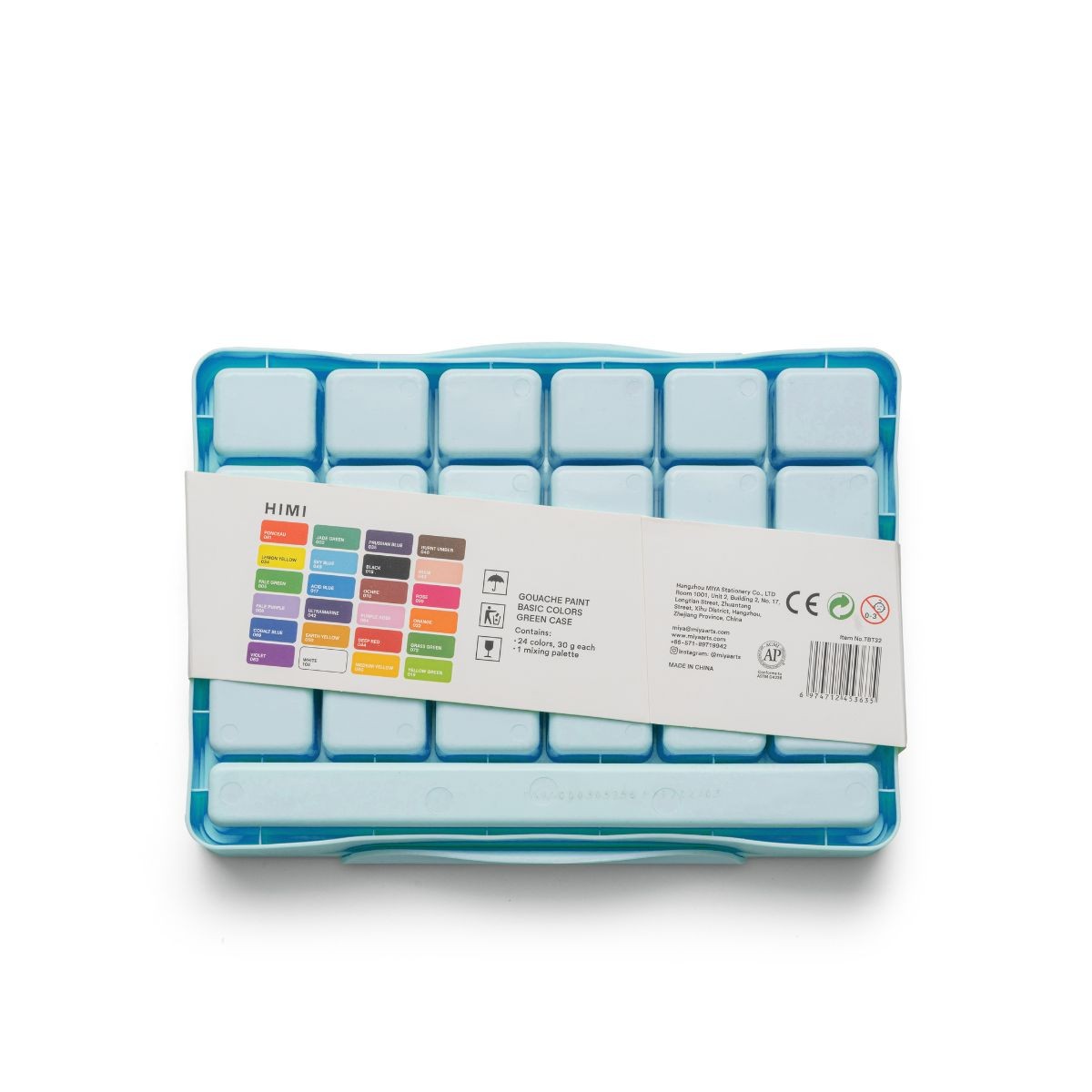 HIMI Σετ 24 Χρωμάτων Jelly Cup Gouache με Παλέτα Ανάμιξης - Ice Blue Case Edition