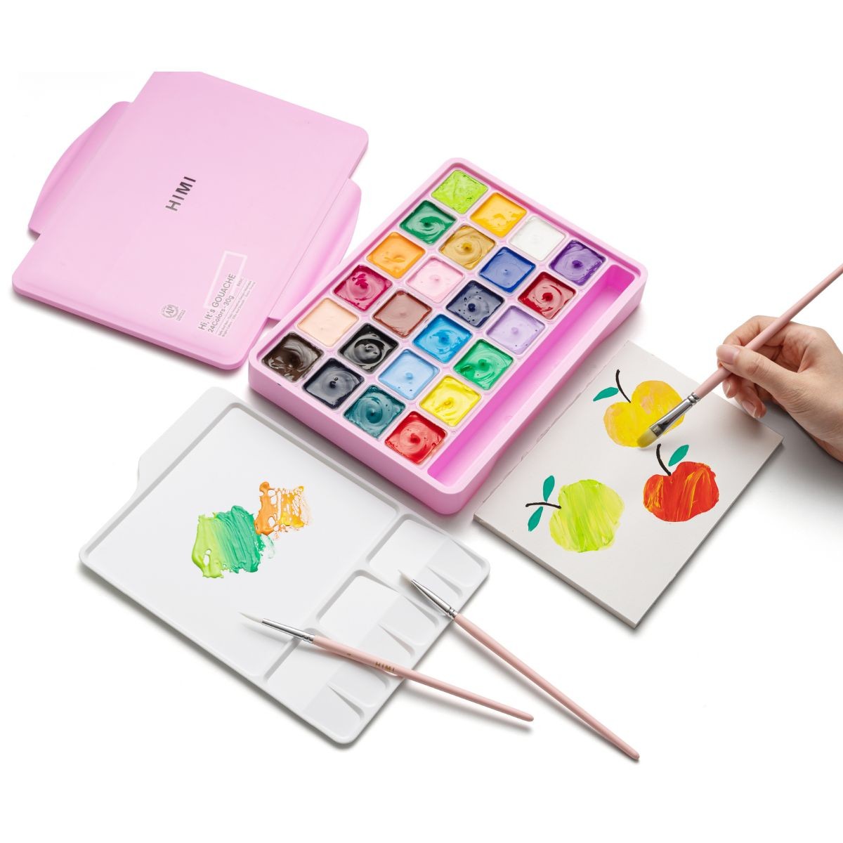 HIMI Σετ-24 Χρωμάτων Jelly Cup Gouache με Παλέτα Ανάμιξης - Pink Case Edition