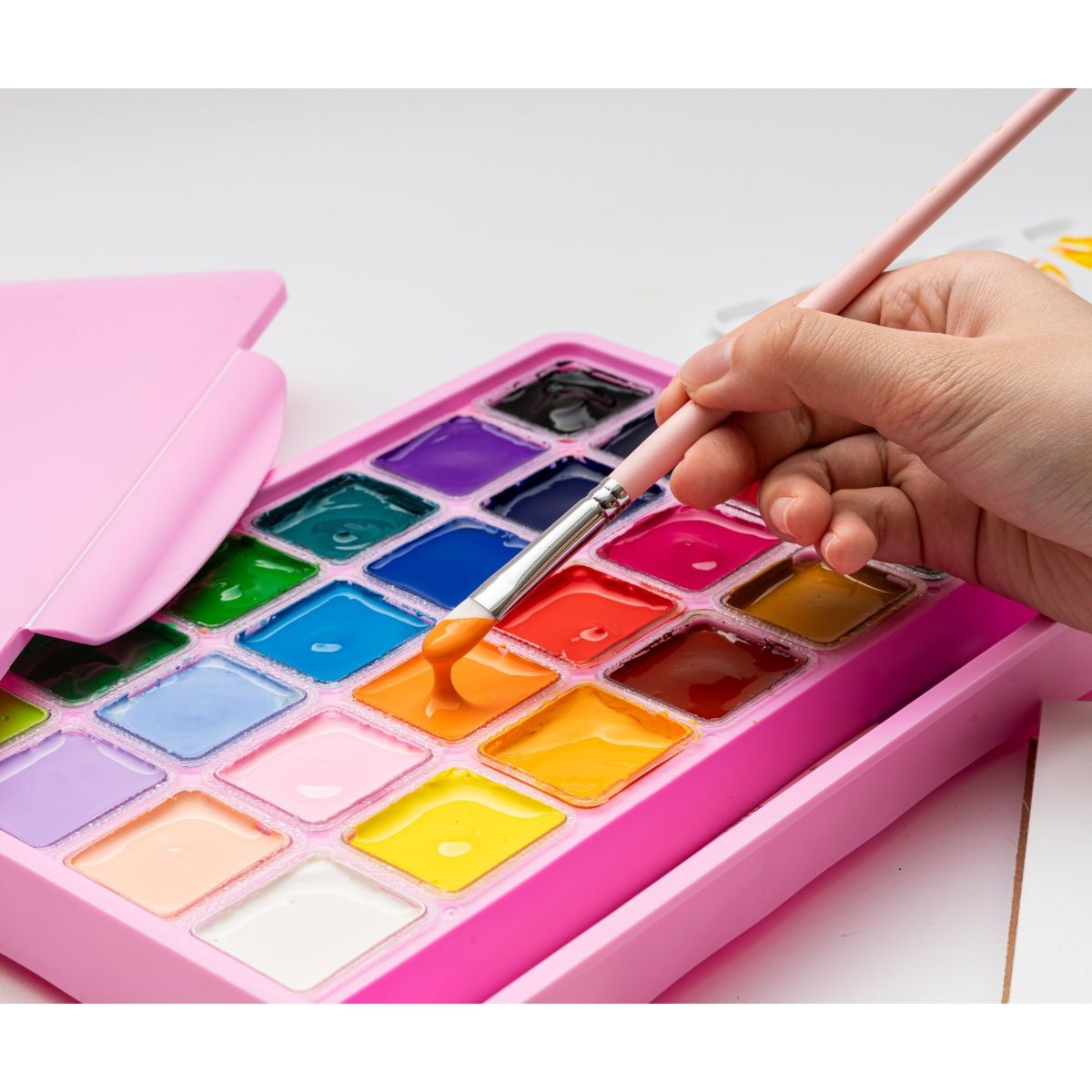 HIMI Σετ-24 Χρωμάτων Jelly Cup Gouache με Παλέτα Ανάμιξης - Pink Case Edition