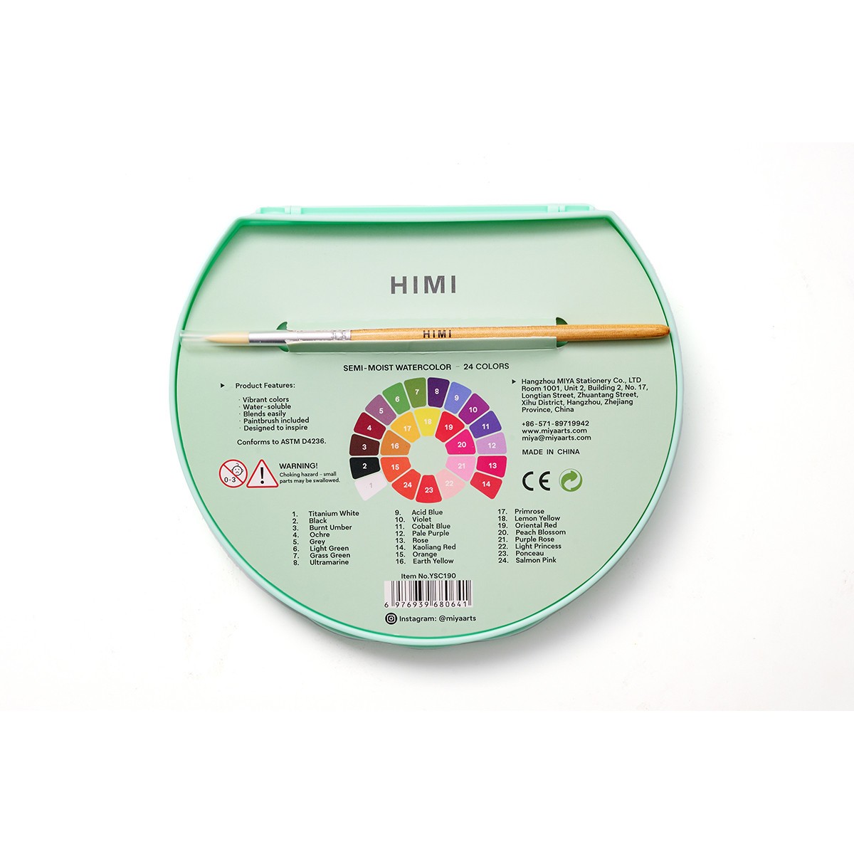 HIMI Σετ 24 Χρωμάτων Semi-Moist Watercolour με Πινέλο - Green Case