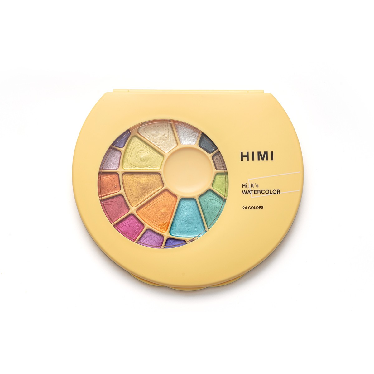 HIMI Σετ 24 Χρωμάτων Semi-Moist Watercolour με Πινέλο Yellow Case - Metallic Edition