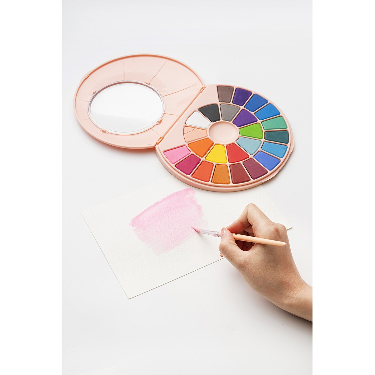HIMI Σετ 24 Χρωμάτων Solid Watercolour με Πινέλο - Pink Case