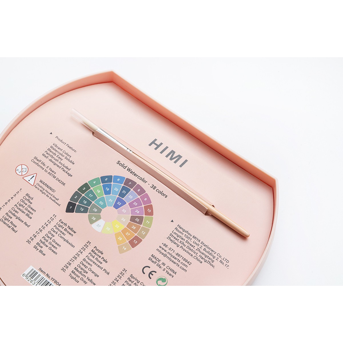 HIMI Σετ 38 Χρωμάτων Solid Watercolour με Πινέλο - Pink Case