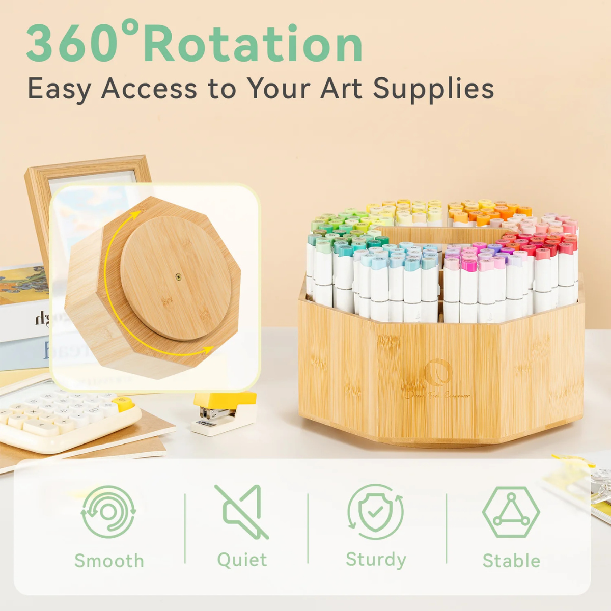 Ohuhu 360° Περιστρεφόμενος Οργανωτής Μαρκαδόρων από Bamboo