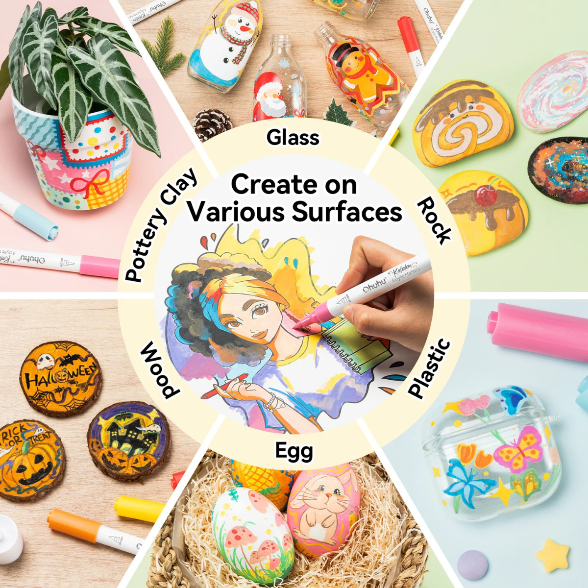 Ohuhu Acrylic Markers Cotton-Core Σετ 30 Ακρυλικών Μαρκαδόρων Kalalau Brush