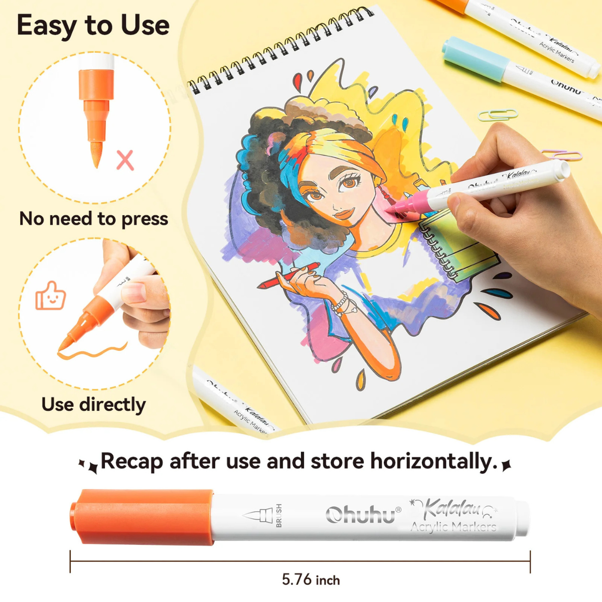 Ohuhu Acrylic Markers Cotton-Core Σετ 30 Ακρυλικών Μαρκαδόρων Kalalau Brush