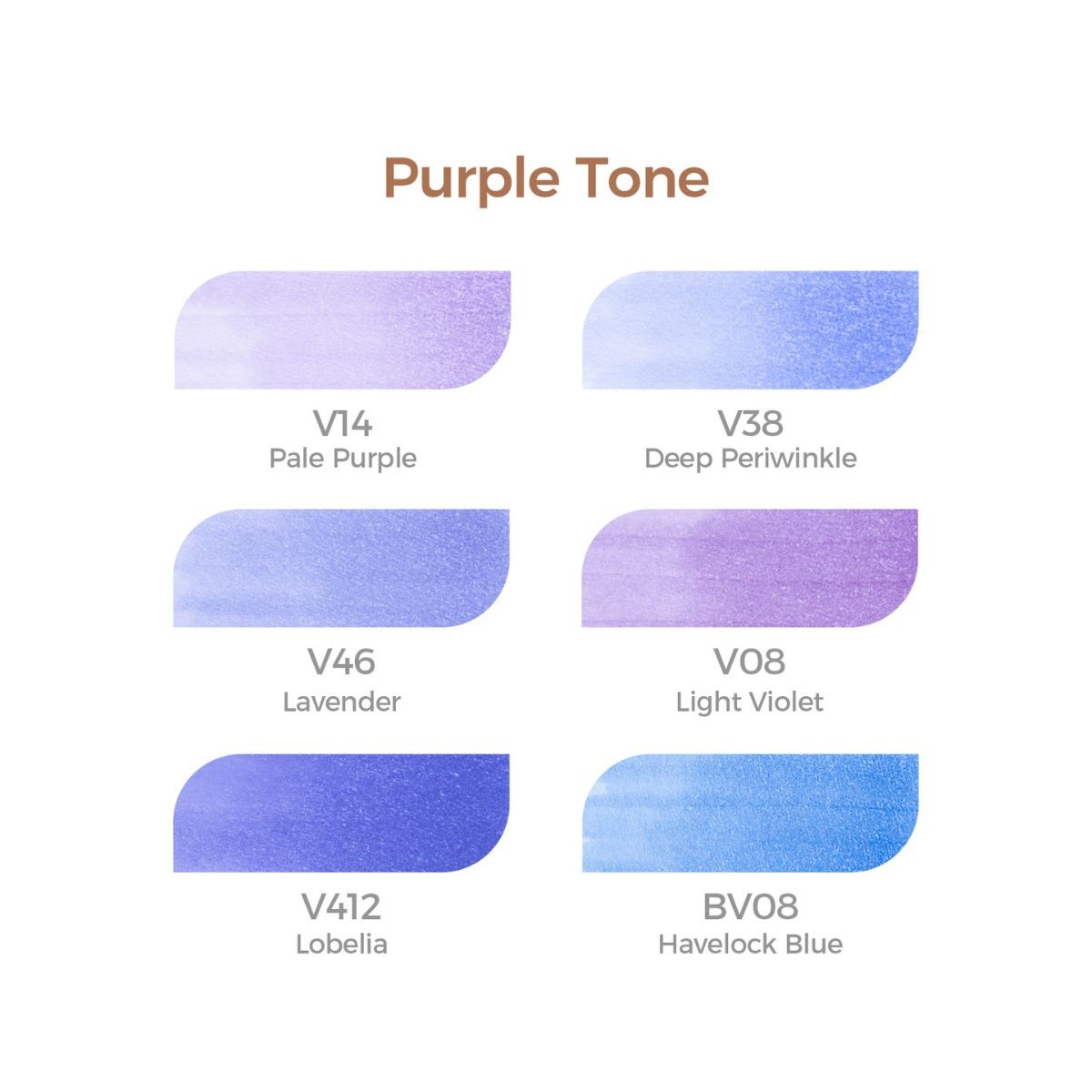 Ohuhu Honolulu Alcohol Markers Σετ Μαρκαδόρων 6 Purple Tones Brush & Chisel