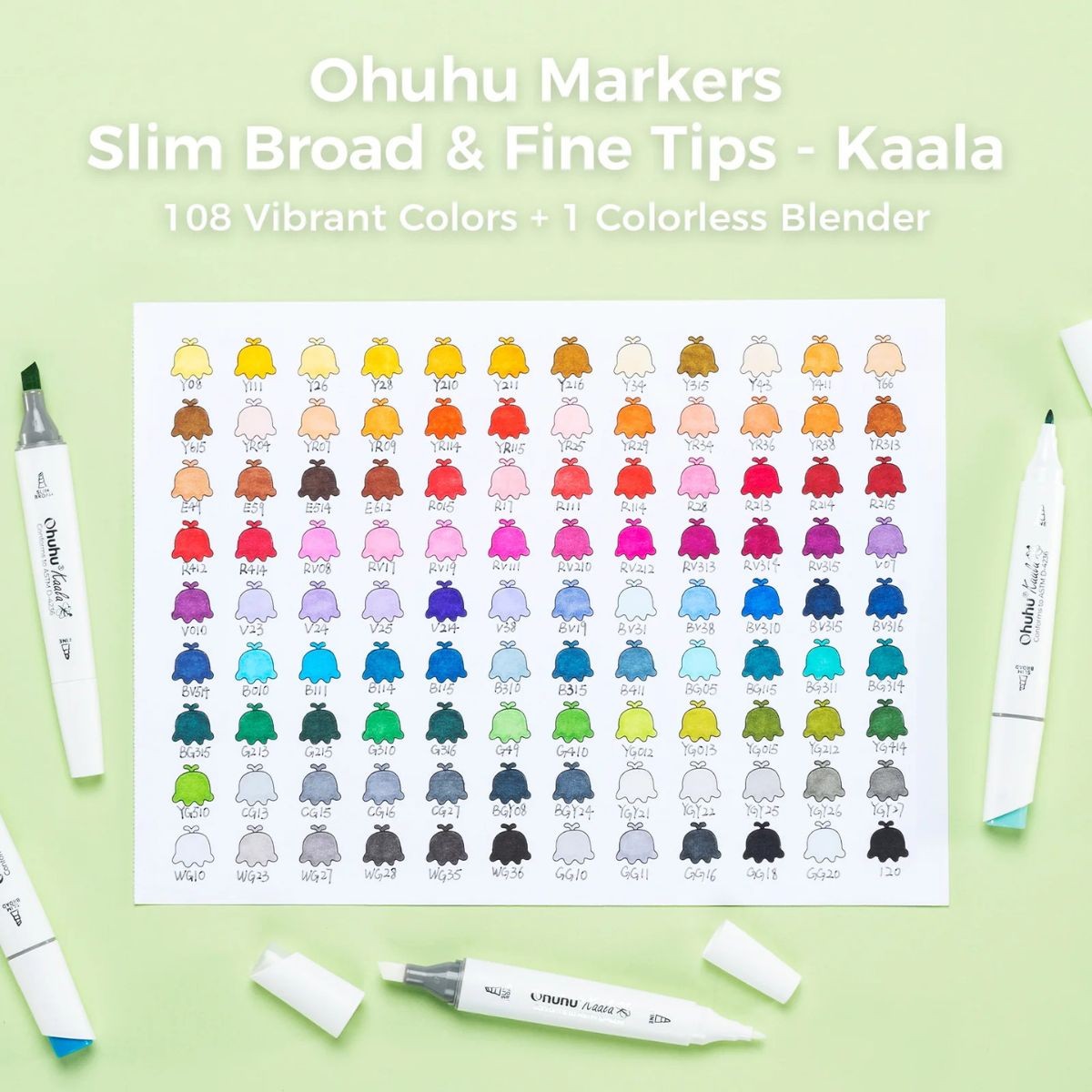 Ohuhu Kaala Alcohol Markers Σετ 108 Χρωμάτων Slim Broad & Fine