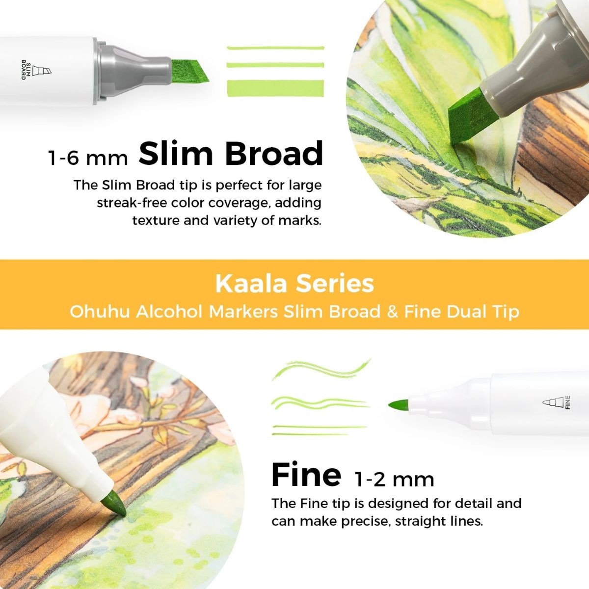 Ohuhu Kaala Alcohol Markers Σετ 108 Χρωμάτων Slim Broad & Fine