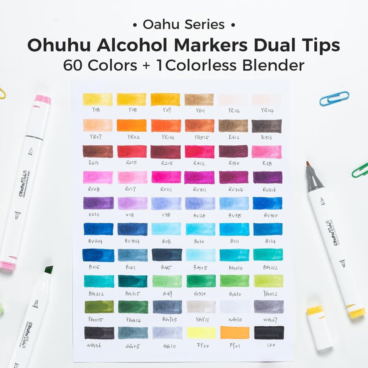 OHUHU Oahu Alcohol Art Markers Σετ Μαρκαδόρων 60 χρωμάτων Fine & Chisel