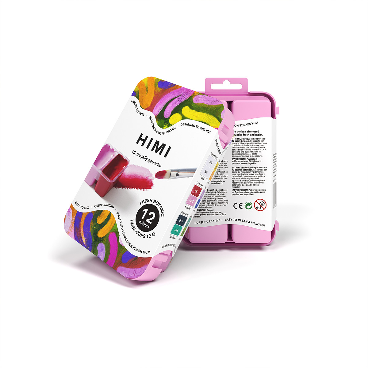 HIMI Gouache Twin Cup Σετ 12 Χρωμάτων Fresh Botanic- Pink Case